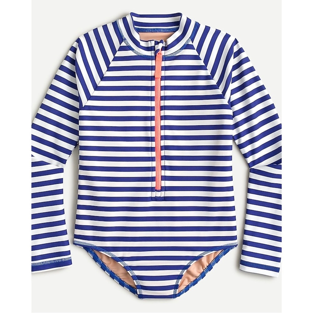 J. Crew Crewcuts Girl's Long Sleeve Swimsuit Striped in Blue and White